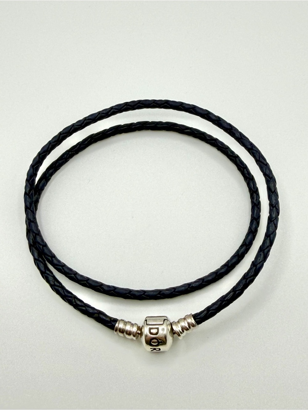 Pandora Navy Blue Double Leather Wrap Bracelet S925 ALE Sterling Silver